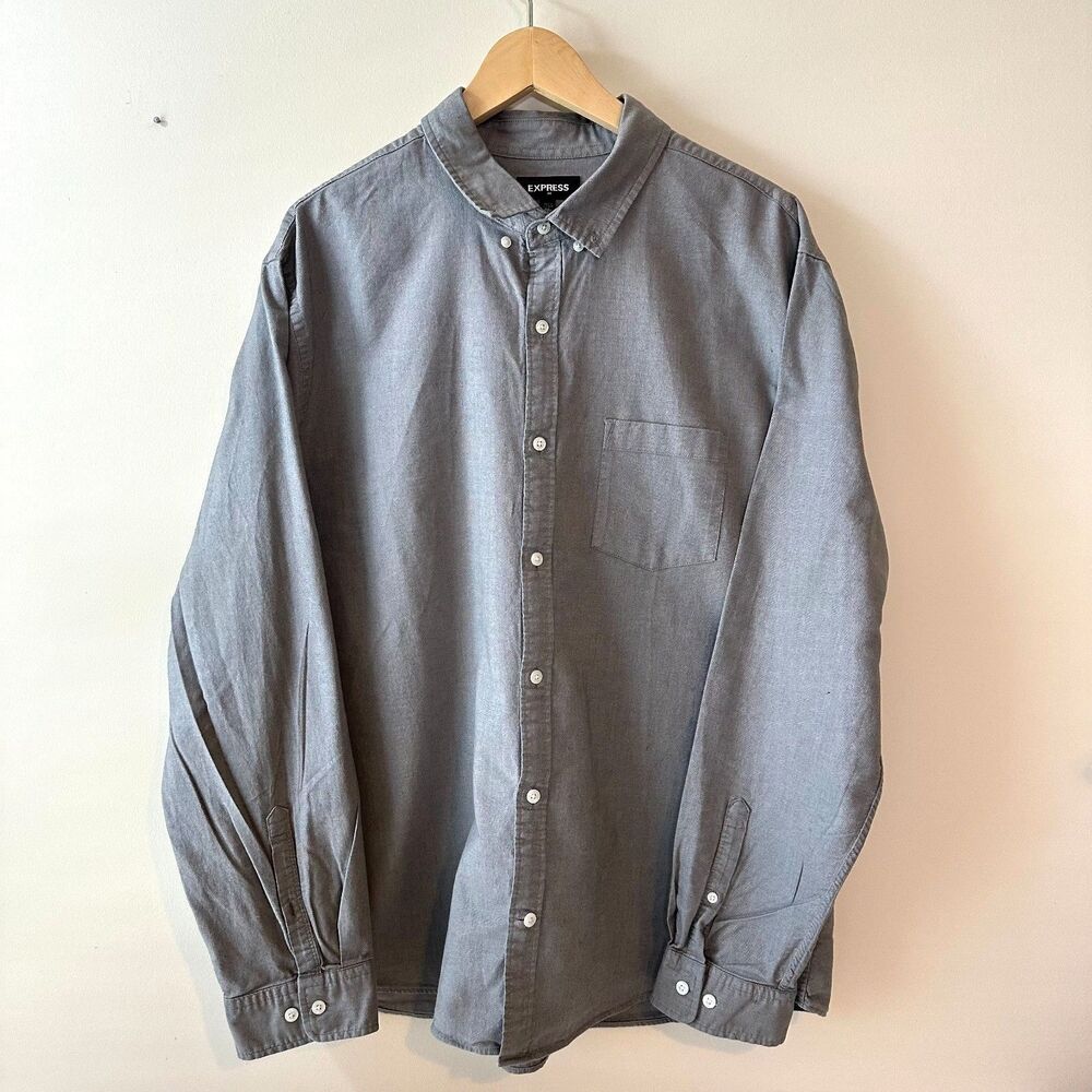 Express Men's Dress Shirt Button Down Long Sleeve Gray Size XXL 2X 18-18 1/2